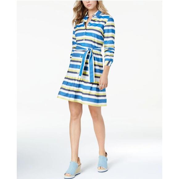 Tommy Hilfiger womens stripe long sleeve blue white dress size 4 - Picture 1 of 13